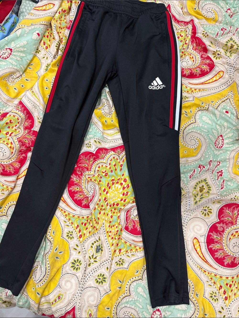 adidas Black Joggers with Red and White Side Stripes